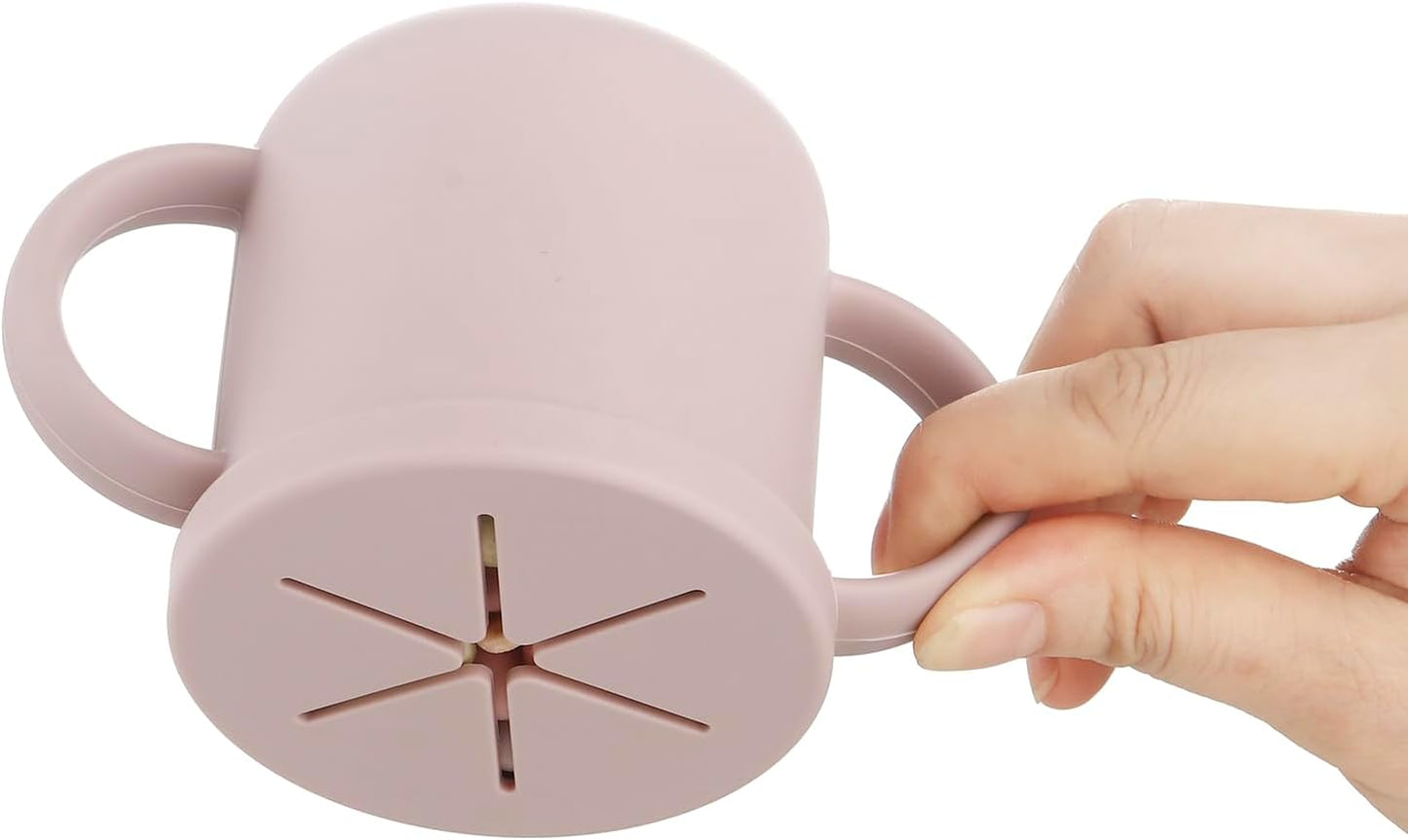 PandaEar Conjunto de 2 Copos de Silicone Multifuncionais com Canudo, Colheres e Garfos, para Bebês e Crianças Pequenas, Antivazamento, Rosa e Verde