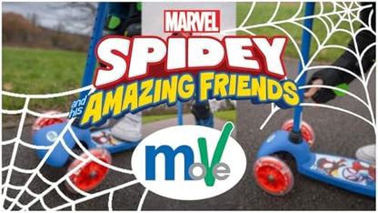 Patinete de 3 rodas Spidey & His Amazing Friends Tilt & Glo com rodas que acendem | Patinete de empurrar infantil | Guidão ajustável | Para crianças a partir de 3 anos