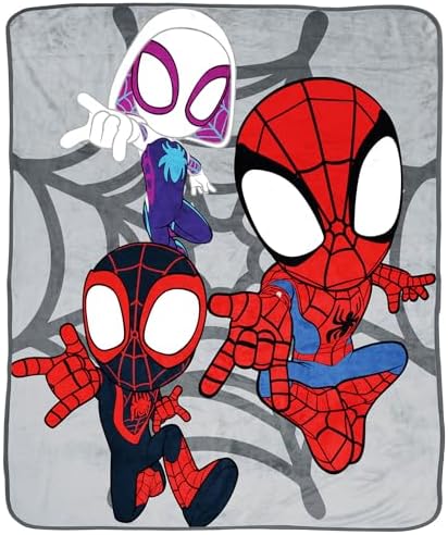 Manta macia Jay Franco Marvel Spidey & His Amazing Friends, 130 x 150 cm, com Miles Morales e a Mulher-Aranha Fantasma Gwen.
