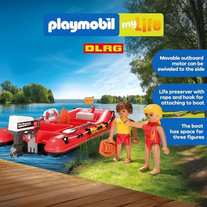 Playmobil | City Action | Barco de Resgate | Barco Inflável com Motor de Popa, Boia Circular e Equipe de Resgate Aquático | Para Crianças a partir de 4 Anos | 72280