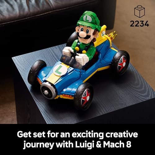 LEGO Mario Kart – Luigi e Mach 8 - Kit de Modelo de Carro e Figura de Personagem da Nintendo para Adultos - Produto Colecionável de Jogos - Ideia de Presente para Fãs - 72050