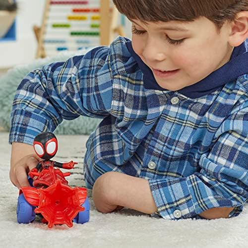 Homem-Aranha e Seus Incríveis Amigos Marvel Miles Morales Homem-Aranha Techno Racer Brinquedo, Figura de Ação com Veículo e Acessório, Brinquedos Pré-escolares