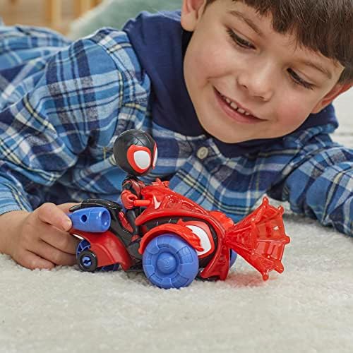 Homem-Aranha e Seus Incríveis Amigos Marvel Miles Morales Homem-Aranha Techno Racer Brinquedo, Figura de Ação com Veículo e Acessório, Brinquedos Pré-escolares