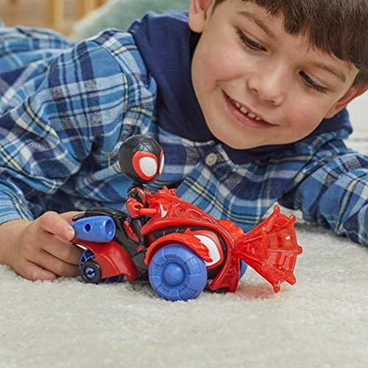 Homem-Aranha e Seus Incríveis Amigos Marvel Miles Morales Homem-Aranha Techno Racer Brinquedo, Figura de Ação com Veículo e Acessório, Brinquedos Pré-escolares