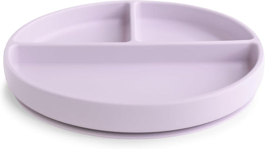 Mushie Prato de silicone com ventosa | Prato dividido antiderrapante para bebês e crianças pequenas | Silicone de qualidade alimentar | Pode ser lavado na lava-louças e usado no micro-ondas | Lilás suave