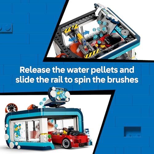LEGO City Lava-Jato - Inclui 2 Carrinhos, Função de Lavagem e 4 Minifiguras com Acessórios - Ideia de Presente de Aniversário para Meninos a partir de 6 Anos - 60497