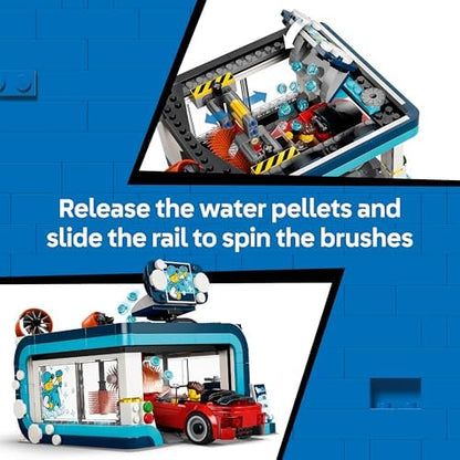 LEGO City Lava-Jato - Inclui 2 Carrinhos, Função de Lavagem e 4 Minifiguras com Acessórios - Ideia de Presente de Aniversário para Meninos a partir de 6 Anos - 60497