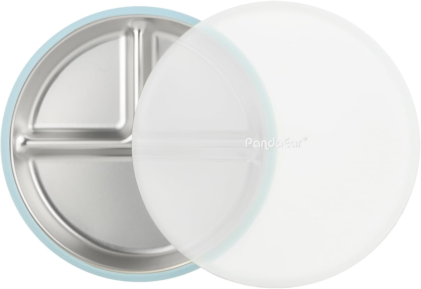 PandaEar Conjunto de 3 Pratos Infantis em Aço Inoxidável com Ventosa e Tampa, Antiderrapantes e com Capa de Silicone, para Crianças e Bebês, Inquebráveis e Sem Sujeira (Azul, Verde e Marrom)