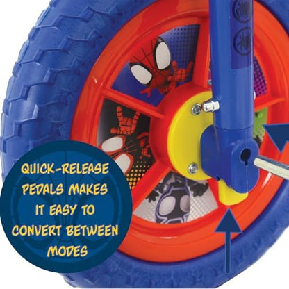 Bicicleta Infantil 2 em 1 do Homem-Aranha e Seus Amigos Incríveis - Bicicleta conversível de treinamento e equilíbrio para meninas e meninos a partir de 2 anos, com pedais e rodinhas removíveis - Bicicletas ajustáveis de 25 cm para crianças