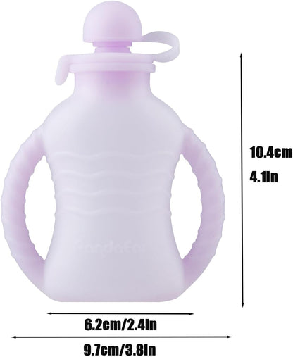 PandaEar Conjunto de 3 saquinhos de silicone reutilizáveis para papinha com 3 colheres dosadoras e funil | Saquinho para armazenar alimentos infantis de 120ml com alça | Saquinhos de silicone sem BPA para papinhas caseiras