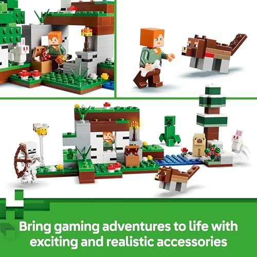LEGO Minecraft Primeira Noite de Aventura - Brinquedo Interativo com 7 Figuras, incluindo Alex, Creeper, Esqueleto e Lobo da Floresta - Presente Gamer para Meninos e Meninas a partir de 8 Anos - 21593