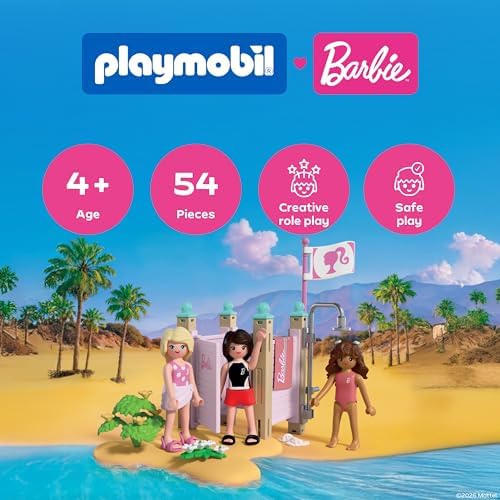 Playmobil | Barbie x Barbie Beach: Jogo de Vestir | Provador e Chuveiro com Barbie, Teresa e Renee | Estimula a Criatividade e o Faz de Conta | Para Crianças a Partir de 4 Anos | 72124