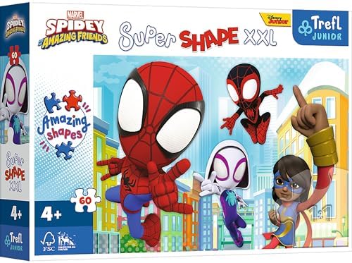 Trefl Spiday - Quebra-cabeças Geniais com 60 Peças XXL Super Formas, Personagens de Contos de Fadas para Colorir (A partir de 4 Anos), 50012, Homem-Aranha e Seus Amigos Incríveis, Tamanho Único