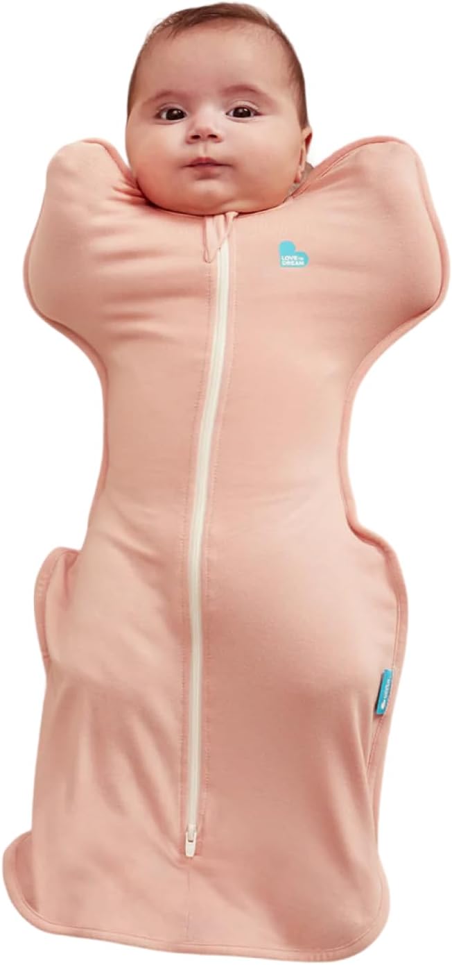 Love To Dream™ Swaddle UP™, Médio 3,5–6 kg – Rosa | Ajuste perfeito, promove uma rotina de sono saudável | 0,2 Tog Ideal para primavera e verão (24–27 °C) | Algodão lavável à máquina com zíper duplo