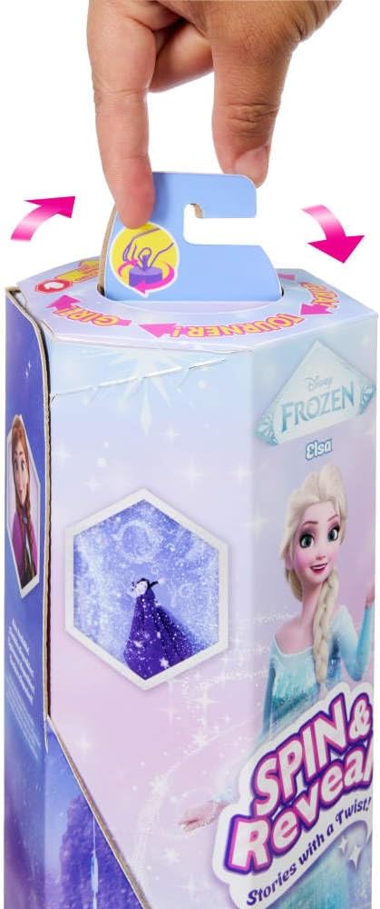 Mattel Conjunto de Boneca Fashion Elsa Disney Frozen da , Spin & Reveal com 11 Surpresas, incluindo 5 Acessórios, 5 Adesivos e Cenário de Brincadeira, Inspirado no Filme da Disney, JBG59