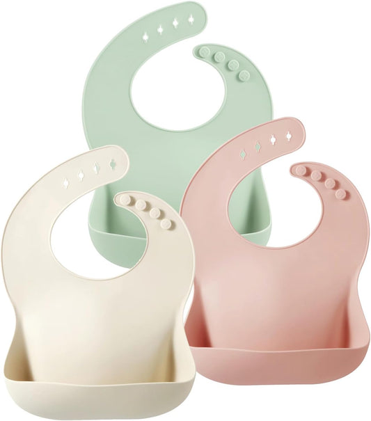 PandaEar Conjunto de 3 Babadores de Silicone para Bebês e Crianças Pequenas, Babadores Impermeáveis para Bebês de 6 a 18 Meses, Ideais para a Introdução Alimentar, Livres de BPA,