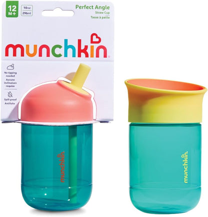 Munchkin Kit com 2 Copos : Copo com Canudo Perfect Angle e Copo Miracle | 296 ml | Verde-azulado