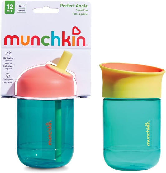 Munchkin Kit com 2 Copos : Copo com Canudo Perfect Angle e Copo Miracle | 296 ml | Verde-azulado
