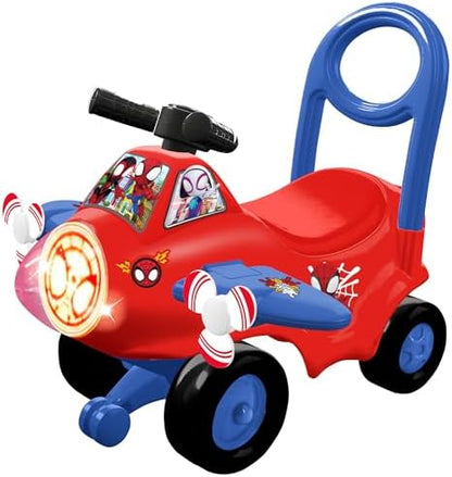 Avião de Brinquedo Interativo do Homem-Aranha e Seus Amigos - Carro do Homem-Aranha para Crianças com Luzes e Sons, Volante com Atividades, Empurre para Desenvolver Equilíbrio e Coordenação - Brinquedo para Crianças a partir de 1 Ano, Meninos e Meninas
