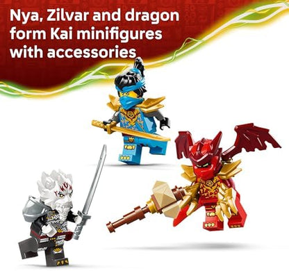 LEGO NINJAGO Zilvar e Grimtak, a Besta Dragão - Brinquedo Ninja com Figura de Ação, 3 Minifiguras incluindo Kai e Nya - Presente de Aniversário para Meninos a partir de 7 Anos e Fãs de Dragões - 71863