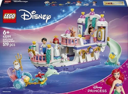 LEGO | Barco de Casamento Real da Princesa Ariel da Disney - Conjunto da Pequena Sereia com 7 figuras, incluindo Ariel e Vanessa - Decoração para quarto infantil - Presente para meninas e fãs a partir de 6 anos - 43299