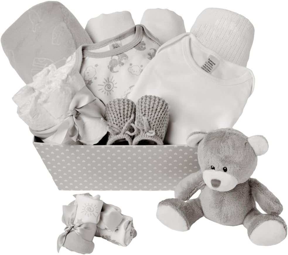 Conjunto de presentes para bebês meninos - 12 itens essenciais para recém-nascidos - Presentes ideais para chá de bebê para meninos, Baby Box Shop Conjunto de presentes personalizados para bebês meninos - 12 presentes