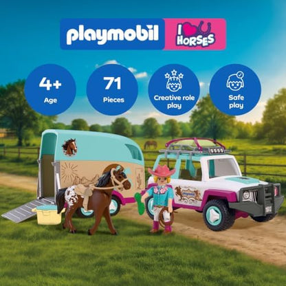 Playmobil | I Love Horses | Veículo Off-Road com Reboque para Cavalos | Conjunto de transporte com amazona, cavalo, acessórios e rampa móvel | Para crianças a partir de 4 anos | 72129