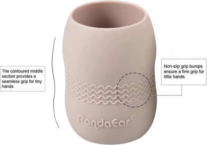 PandaEar (Pacote com 2 Copos de Treinamento para Bebês e Crianças Pequenas, Copo de Água Antivazamento, 100% Silicone, Copo de Treinamento para Beber para Bebês e Crianças Pequenas (Rosa/Cinza)