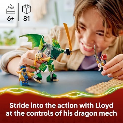 LEGO NINJAGO Pacote de Batalha do Robô Dragão do Lloyd - Brinquedo Ninja com Figura de Ação, 3 Minifiguras e Katanas - Decoração para Quarto Infantil - Presente para Meninos a partir de 6 Anos e Fãs de Dragões - 71862