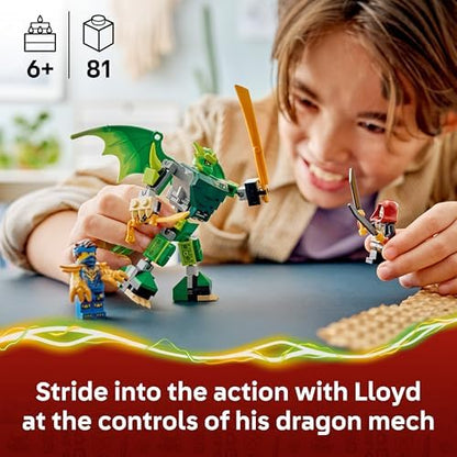 LEGO NINJAGO Pacote de Batalha do Robô Dragão do Lloyd - Brinquedo Ninja com Figura de Ação, 3 Minifiguras e Katanas - Decoração para Quarto Infantil - Presente para Meninos a partir de 6 Anos e Fãs de Dragões - 71862