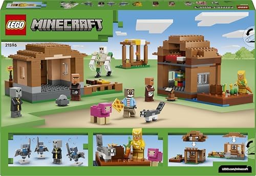 LEGO Minecraft Evoker Ataque à Vila - Modelo de Casa com Jardim, 11 Figuras incluindo Pedreiro e Golem de Ferro - Decoração para Quarto Infantil - Presente para Gamers a partir de 9 Anos - 21596