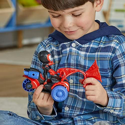 Homem-Aranha e Seus Incríveis Amigos Marvel Miles Morales Homem-Aranha Techno Racer Brinquedo, Figura de Ação com Veículo e Acessório, Brinquedos Pré-escolares