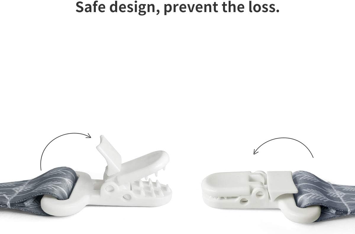 PandaEar Conjunto de 4 prendedores de chupeta | Prendedores universais para chupeta com fecho de plástico para todos os mordedores e chupetas de bebê, cor sólida