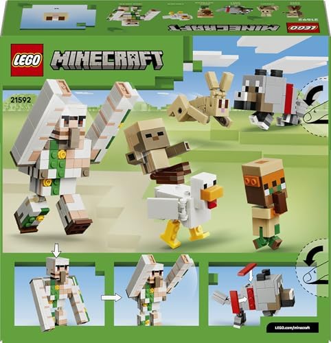 LEGO Minecraft Ataque no Deserto do Cavaleiro Galinha - Brinquedo com 6 figuras, incluindo Golem de Ferro e Lobo Bebê - Decoração para Quarto Infantil - Presente Gamer para Meninos, Meninas e Fãs a partir de 9 Anos - 21592