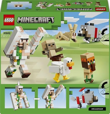 LEGO Minecraft Ataque no Deserto do Cavaleiro Galinha - Brinquedo com 6 figuras, incluindo Golem de Ferro e Lobo Bebê - Decoração para Quarto Infantil - Presente Gamer para Meninos, Meninas e Fãs a partir de 9 Anos - 21592