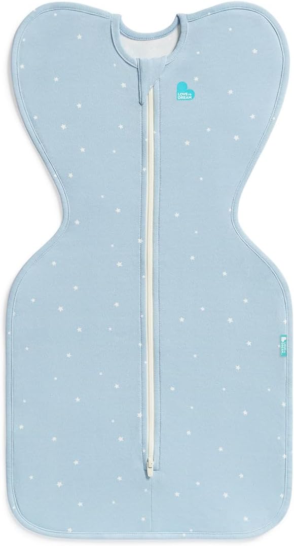 Love To Dream™ Swaddle UP™, Recém-nascido 2,2-3,8 kg - Azul Claro Brilhante, Ajuste Perfeito, Favorece uma Rotina de Sono Saudável, 1.0 Tog para Temperatura de 20-24°C, Algodão Elástico Lavável à Máquina, 2 Zíperes para Facilitar a Troca de Fraldas