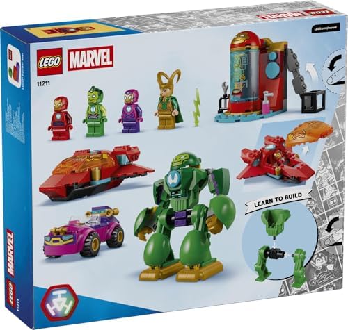 LEGO | Marvel Loki vs. Equipe Homem de Ferro - Brinquedo de Super-Herói com Carro, Avião, Robô e 4 Minifiguras - Presente para Meninos a partir de 4 Anos e Fãs da Série Homem de Ferro e Seus Incríveis Amigos - 11211