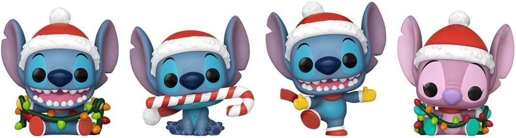 Funko Pocket Pop! Stitch Holiday - Pacote com 4 - Caixa de Árvore - Lilo e Stitch - Chaveiro - Mini Figura Colecionável - Presente de Natal - Ideia para Presente - Produtos Oficiais - Fãs da Disney/Pixar