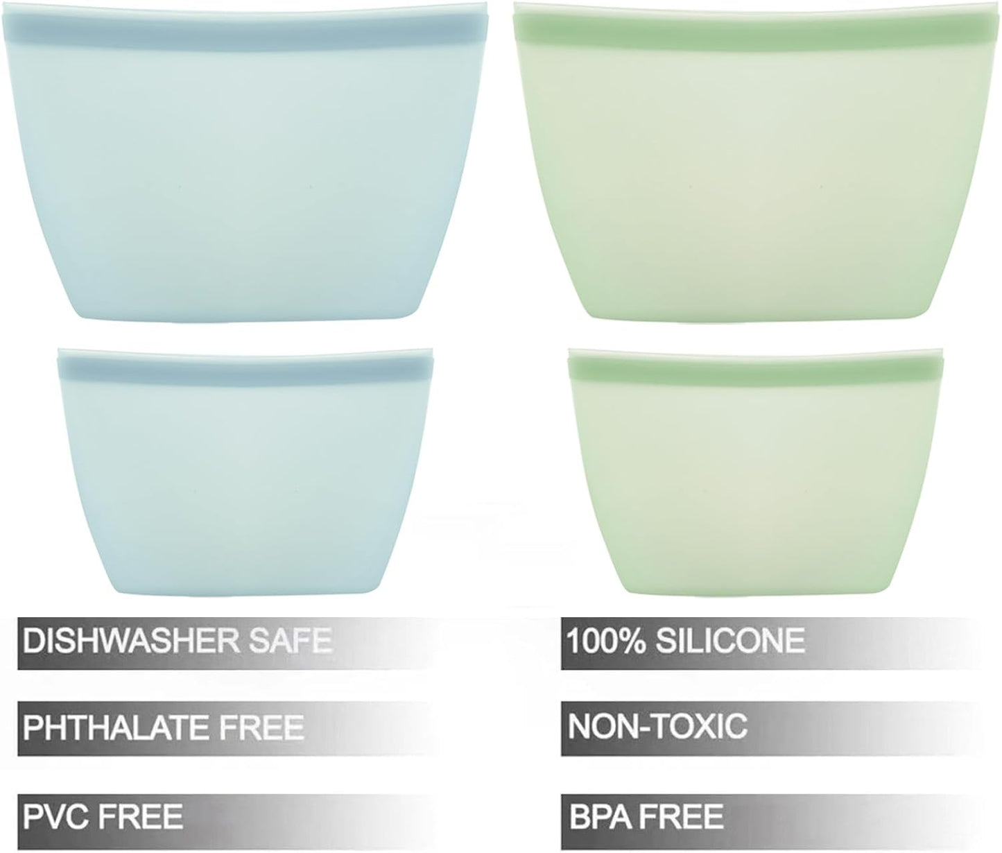 PandaEar Conjunto de 4 Sacos de Silicone Reutilizáveis para Armazenamento de Alimentos, Sacos para Congelador à Prova de Vazamentos, Podem Ser Usados no Micro-ondas e na Lava-louças, Ideais para Preparar Refeições,