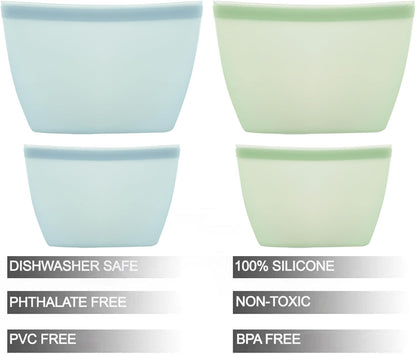 PandaEar Conjunto de 4 Sacos de Silicone Reutilizáveis para Armazenamento de Alimentos, Sacos para Congelador à Prova de Vazamentos, Podem Ser Usados no Micro-ondas e na Lava-louças, Ideais para Preparar Refeições,