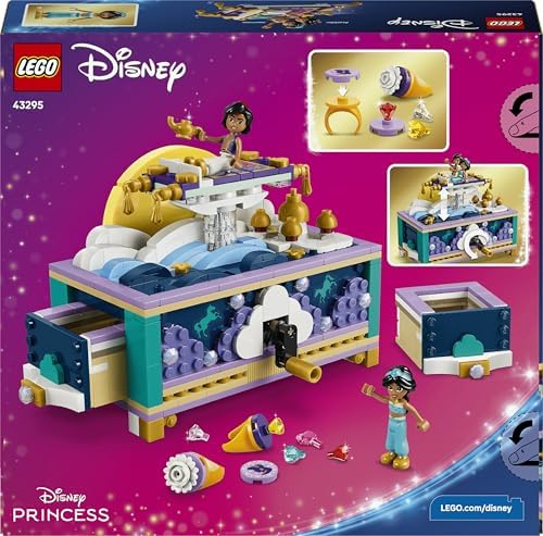 LEGO | Conjunto Caixa de Joias da Princesa Jasmine da Disney - Brinquedo do Aladdin com 2 Mini Bonecas, 2 Anéis e Lâmpada do Gênio - Decoração para Quarto Infantil - Presente para Meninas e Fãs a partir de 6 Anos - 43295