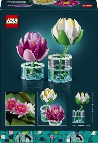LEGO Botanicals Lírios d'água - Conjunto de flores artificiais com 2 plantas em vasos transparentes - Decoração DIY para quarto infantil - Presente para meninas a partir de 9 anos e amantes de flores adultos - 11511