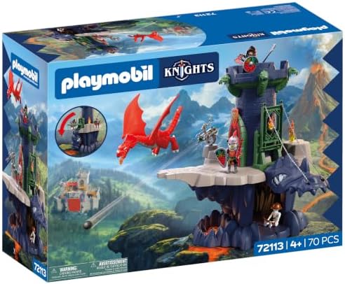 Playmobil | Cavaleiros | Torre dos Cavaleiros do Dragão | Torre com dragão, ponte levadiça e caverna com cabeça de dragão | Brinquedo de castelo de cavaleiros para crianças a partir de 4 anos | 72113