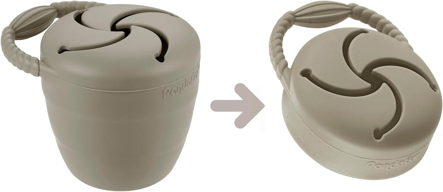 PandaEar Conjunto de 2 Potes para Lanches Infantis , Potes de Silicone Dobráveis para Bebês, Recipiente Antivazamento para Lanches, Coletor de Alimentos, Bege Claro/Nogueira