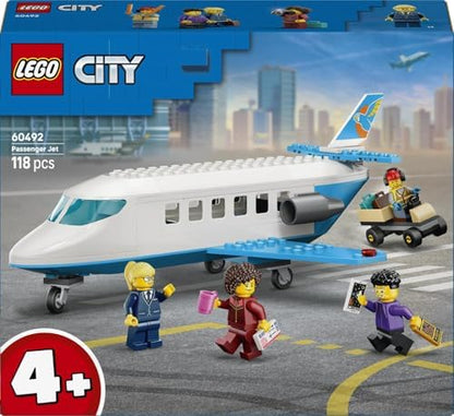 LEGO City Avião de Passageiros - Kit de Modelo de Avião com 4 Minifiguras e Acessórios de Viagem - Conjunto Educativo - Ideia de Presente de Aniversário para Meninos a partir de 4 Anos - 60492
