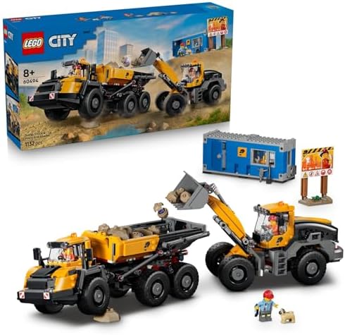 LEGO City Caminhão Basculante e Pá Carregadeira - Veículos de Construção com Funções Interativas e 3 Minifiguras - Presente de Aniversário STEM para Meninos a partir de 8 Anos - 60494