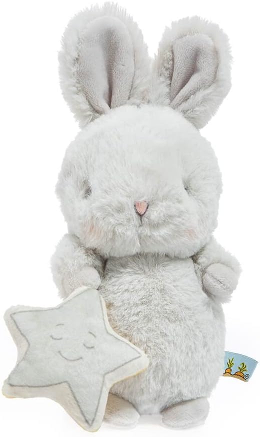 BUNNIES BY THE BAY Coelho de Pelúcia da Grey Bunny Bloom com Estrela | Brinquedo de Pelúcia Macio | Estrela de 2 Lados | 20 cm de Altura e Rosto Bordado Fofo | Seguro para Bebês