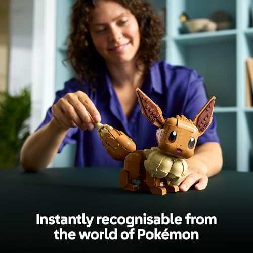 LEGO Pokémon Figura Eevee - Conjunto de Construção para Adultos - Kit de Modelo Anime com Membros, Orelhas e Cauda Articulados - Decoração DIY para Quarto ou Mesa - Ideia de Presente Colecionável para Fãs de Jogos - 72151