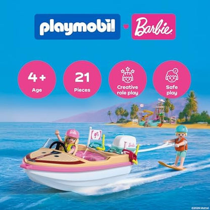 Playmobil | Barbie x Barbie – Barco de Aventura | Lancha com Barbie e Ken | Malibu Summer Vibes e Aventura Aquática | Conjunto Criativo para Crianças a partir de 4 Anos | 72122