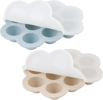 PandaEar Conjunto de 2 Bandejas de Silicone para Congelador de Comida de Bebê com Tampas, Bandeja para Congelamento de Comida de Bebê para Introdução Alimentar,